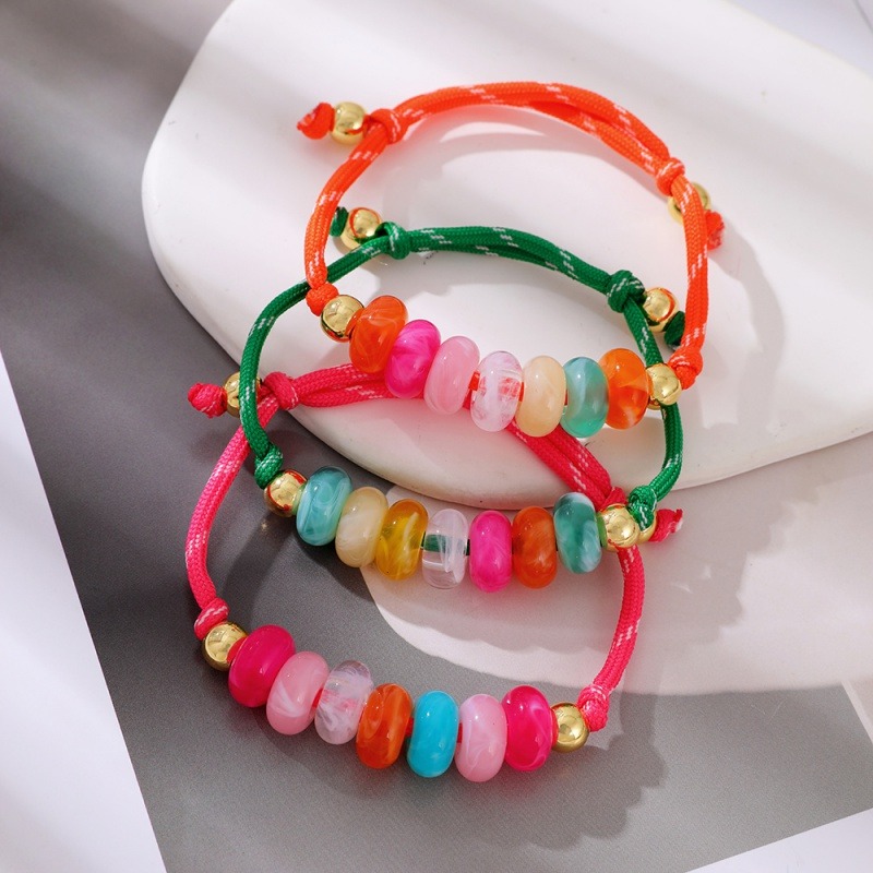 Woven Rainbow Ombre Resin Flat Bead Adjustable Wrist Strap